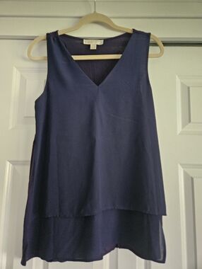 Michael Kors Navy Layered V-Neck Sleeveless Top